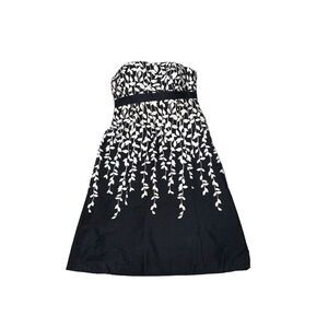 Ann Taylor LOFT Strapless Summer Dress Black White Vine Floral Fit Flare 8